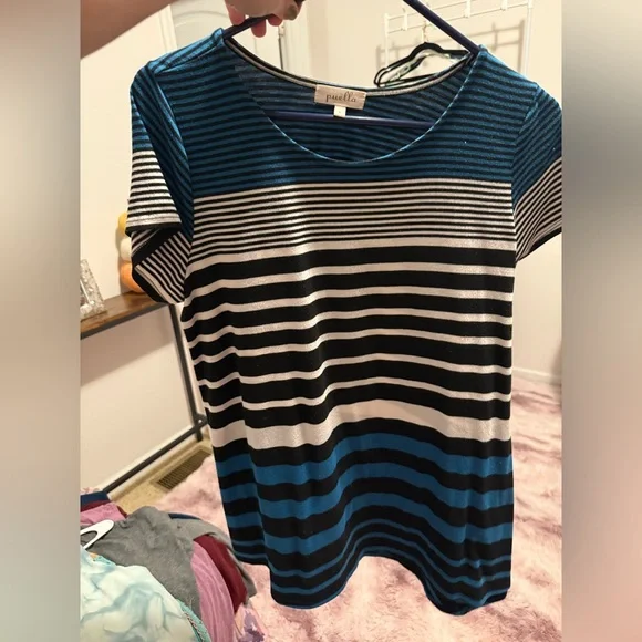 Pastels Blue and Black Striped Short Sleeve Tee - Picture 1 of 3